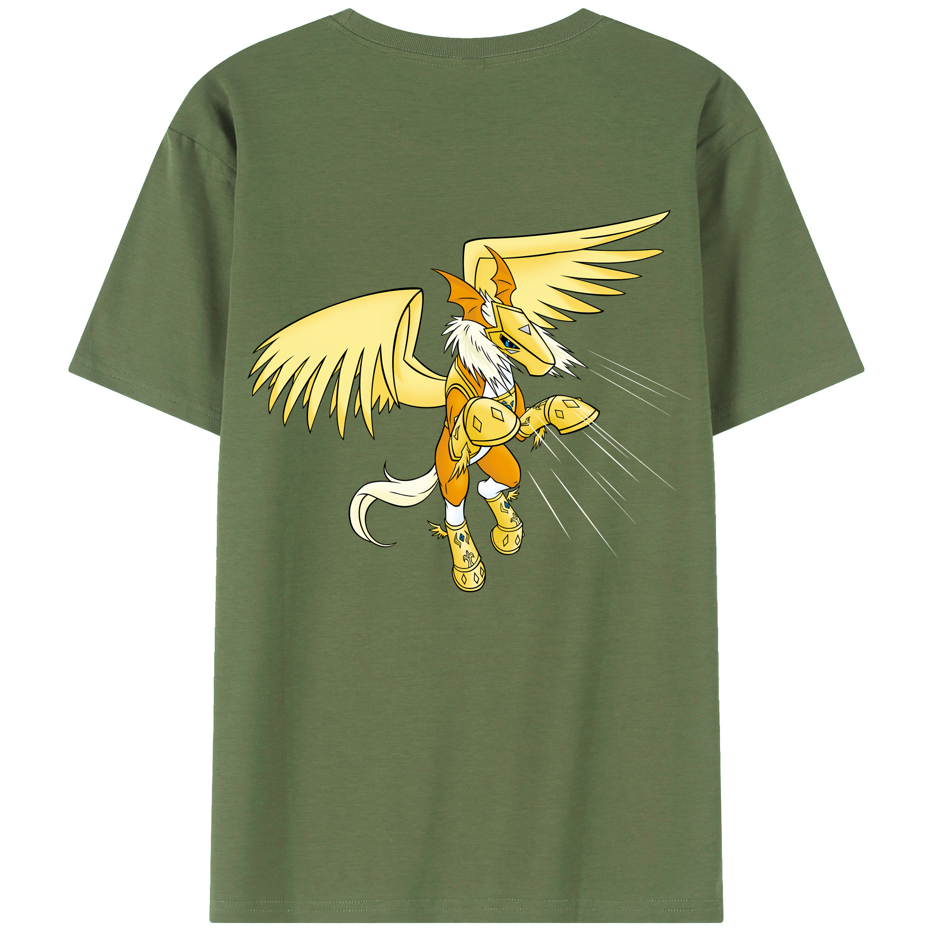 （画像用） Digimon デジタルモンスター/デジモン 綿100％ メンズ半袖Tシャツ（バックプリント） 通気性